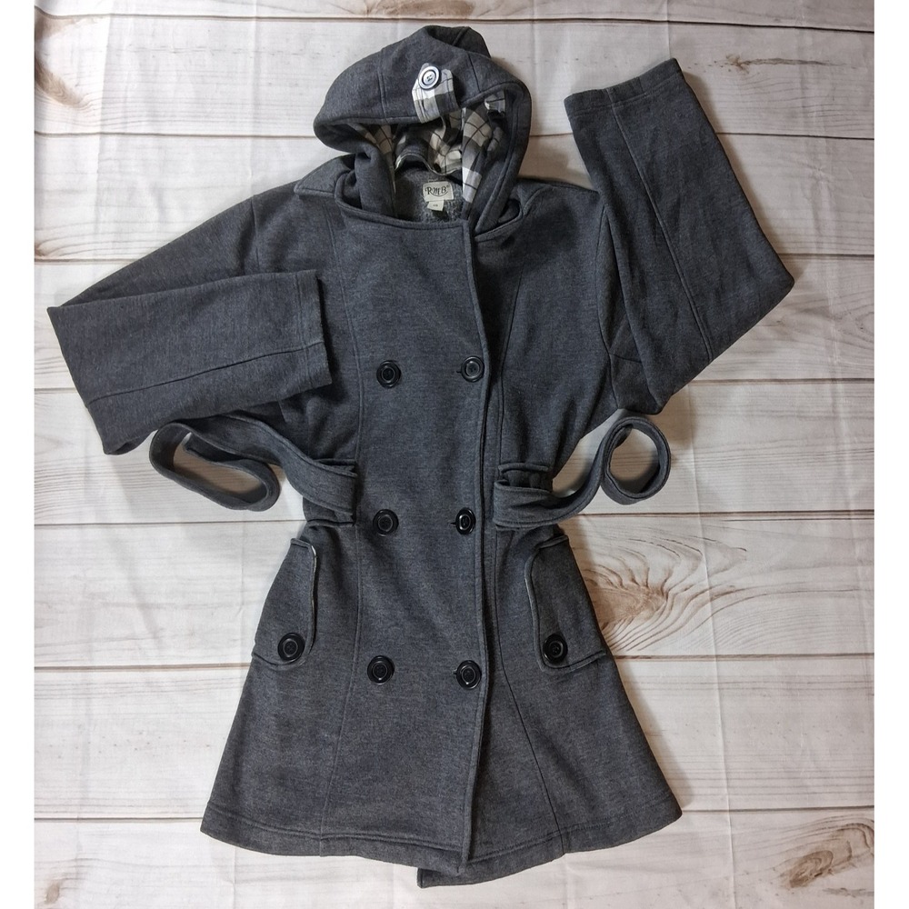 RMB Wool Blend Double Breasted Swing Coat Women's Plus Size 18 Gray Hood Belted